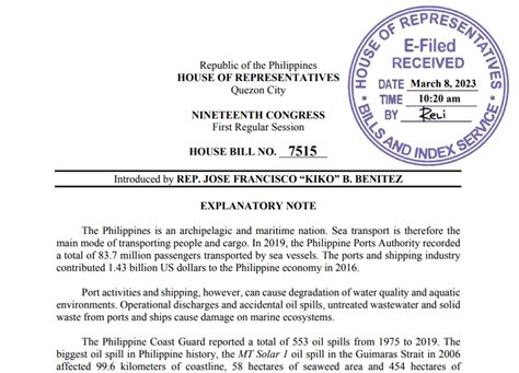 HOUSE BILLS AND RESOLUTIONS Of Cong Kiko Benitez HB 7515