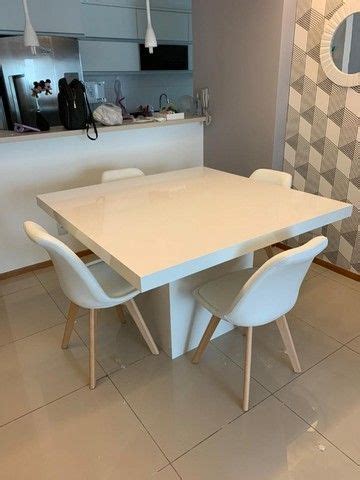 Mesa Jantar Retangular Em Mdf Branco Brilho Laca 120x80 Móveis