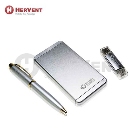 Paket Souvenir 6 Pulpen Metal Flashdisk OTG Powerbank Arden Hardbox