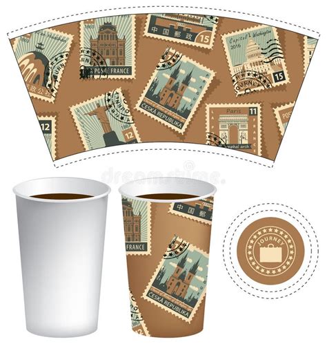 Paper Cup For Hot Drink With Postage Stamps Stock Vector Illustration Of Janeiro Historical