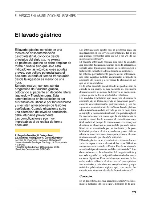 El Lavado Gástrico Indicaciones Y Técnica En Intoxicaciones Agudas Pdf