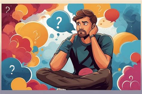 Premium Photo Pensive Man Cartoon Vector Illustration Of A Thoughtful Thinker Surrounded By