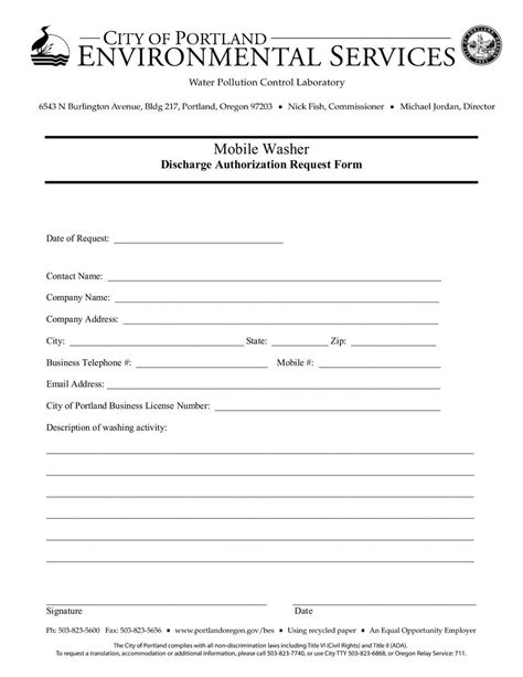 Mobile Washer Discharge Authorization Request Form Fill And Sign