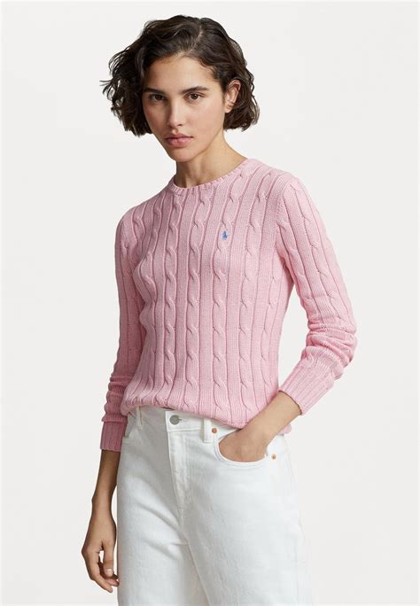 Polo Ralph Lauren Cable Knit Cotton Crewneck Jumper Pullover Pink