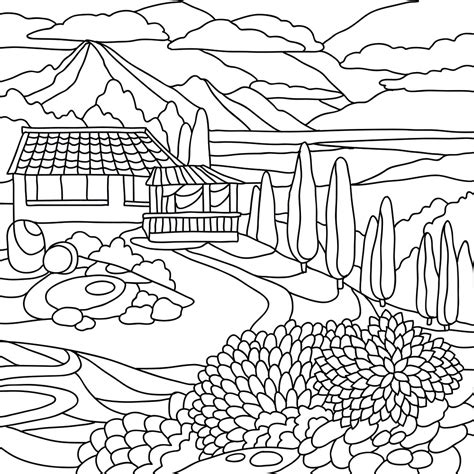 Desenhos Para Colorir Natureza Paisagem Floresta Montanhas Mar Ilha