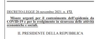 DECRETO LEGGE 26 Novembre 2021 Nr 172 Palvareta Nova