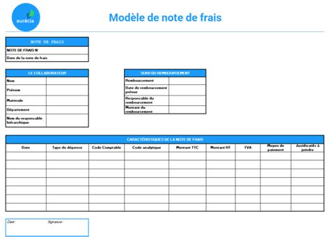 Mod Le De Note De Frais Gratuit Excel Pdf T L Charger Eur Cia