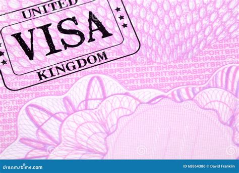 UK Visa Document Immigration Stamp Passport Page Close Up Copy Space