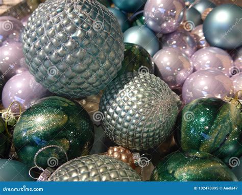 Many Shiny Christmas Tree Balls Closeup Stock Image Image Of Holiday