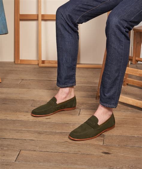 Mocassins De Luxe Pour Homme L Embellie En Daim Vert Paire Fils