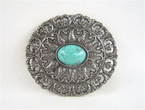 Vintage Antique Silver & Turquoise Belt Buckle by uncommonvintage