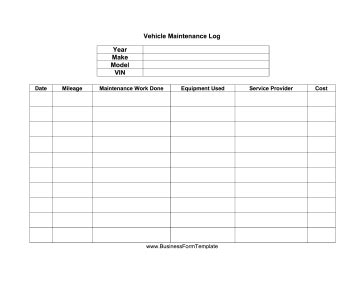 Vehicle Maintenance Log Template