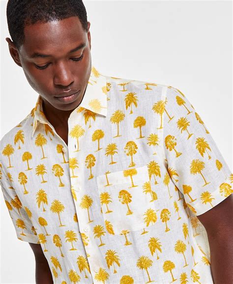 Club Room Mens Morocco Short Sleeve Palm Print Button Front Linen