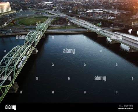 An Aerial Of The Lower Trenton Highway Bridge Over The Delaware River