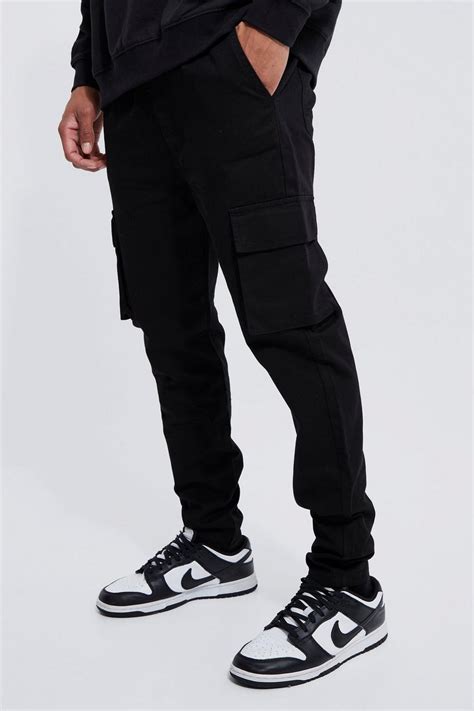 Mens Elastic Waist Skinny Fit Cargo Trouser Boohoo Uk