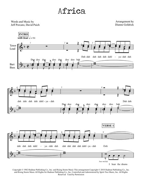 Africa Sheet Music Toto Ssaa Choir