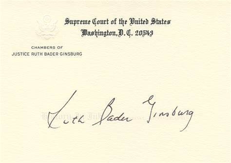 Ruth Bader Ginsburg Autograph Exta Fine Signed Chambers Card