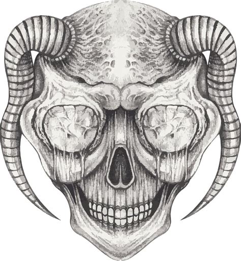 Art Surreal Devil Skull Hand Drawing And Make Graphic Vector