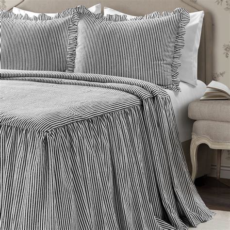 Lush Decor Ticking Stripe Polyester Bedspread Twin Black 2 Pc Set