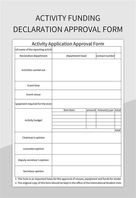 Activity Funding Declaration Approval Form Excel Template And Google