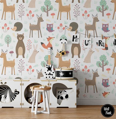 Forest Nursery Wallpaper Removable Wall Mural Nursery Custom Etsy Uk