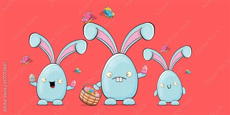 Cartoon Funny Cartoon Blue Easter Bunny Holding Easter Backet With Full