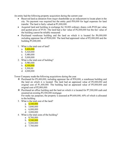 Document Practice Problem An Entity Had The Following Property