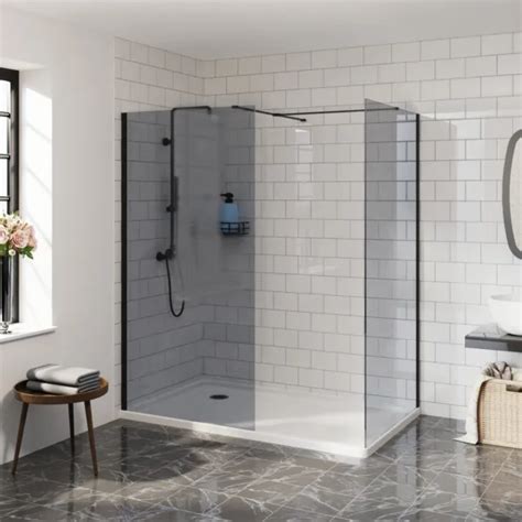 Walk In Shower Enclosure Wet Room Screen Matt Black Cubicle 8mm Grey