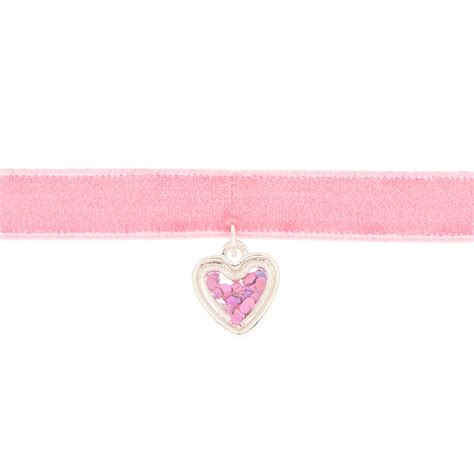 Claires Club Shakey Heart Choker Necklace Pink Claires