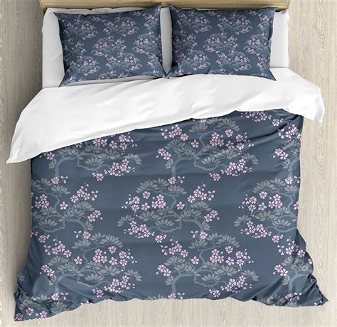 Leaf Duvet Cover Set Abstract Artful Japanese Plum Blossoms Asian Nature Garden Flora Theme 4