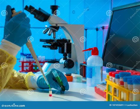 Scientific Experiment In Microbiology Laboratory Pipetting Genetic