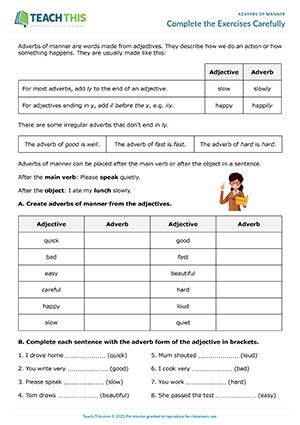 Adverbios De Modales Actividades De Hojas De Trabajo De Juegos De ESL