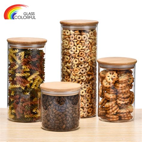 Supply Glass Canister Spice Jar Glass Canister With Bamboo Lid