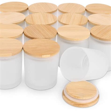 12PK 10 Oz Frosted Candle Jars W Bamboo Lids Glass Jars Etsy