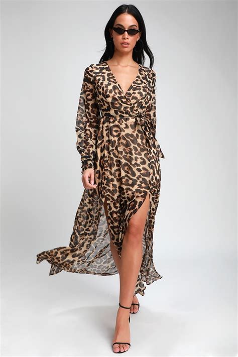 Sexy Brown Leopard Print Dress Long Sleeve Dress Maxi Dress Lulus