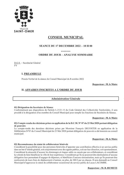 Calam O Ordre Du Jour Du Conseil Municipal Du D Cembre