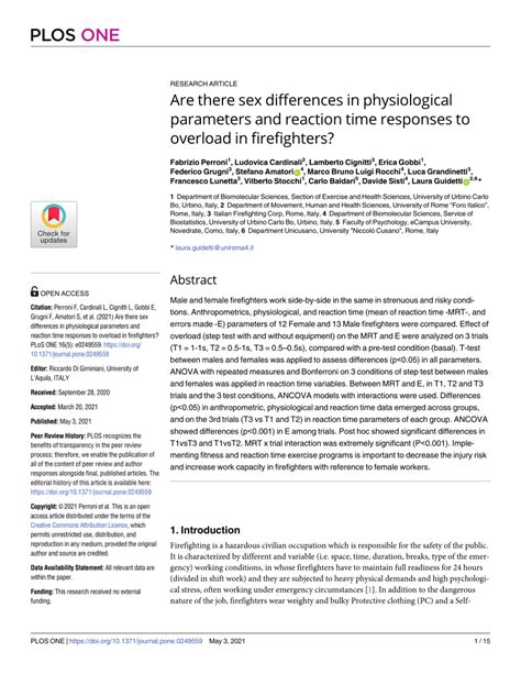 Pdf Are There Sex Differences In Physiological Parameters And