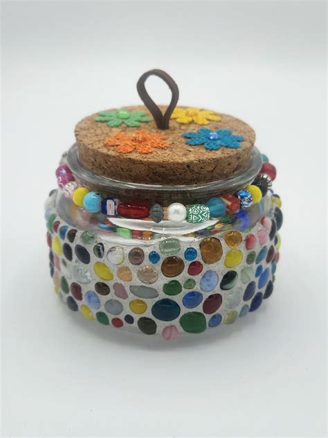 Mosaic Fused Glass Jar Landharp Creations