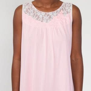 Baby Pink Nightgown Lingerie Slip Dress Nylon Lace Maxi S Nightie Sheer Boho Long Vintage Tent