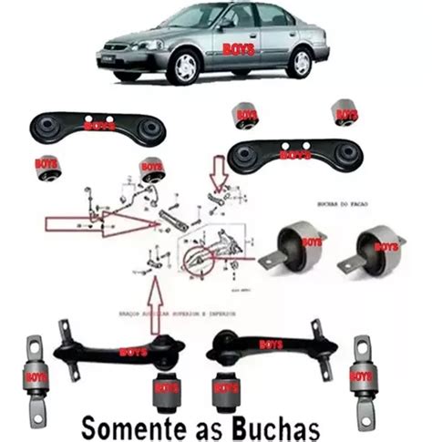 Kit 10 Buchas Braços Suspensão Traseiro Honda Civic Ano 1999