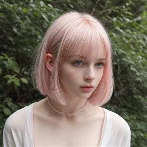 A Woman Pale Skin Collar Pink Hair Short Hair O