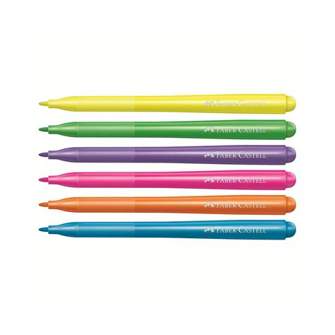 Canetinha Neon Faber Castell 06 Cores Vai E Vem Papel Mais Cia