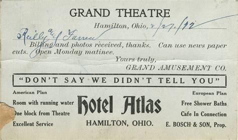 Grand Theatre Note The American Vaudeville Archive Special Collections