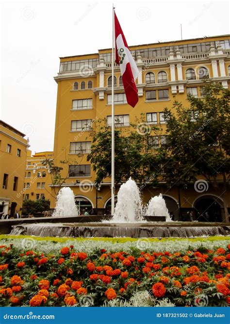 Flag And Fountain In Lima Peru Editorial Image | CartoonDealer.com