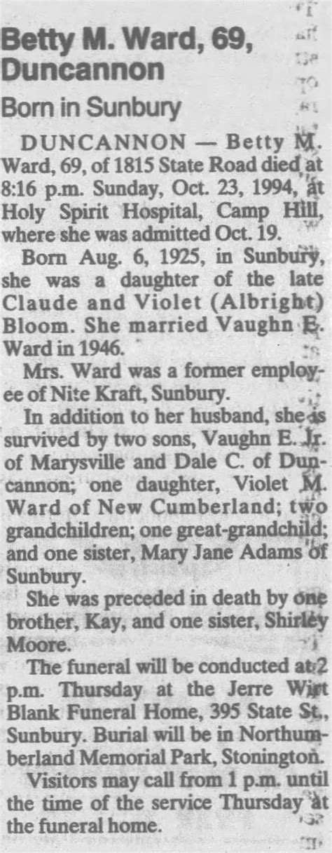 Betty Ward Obituary ™