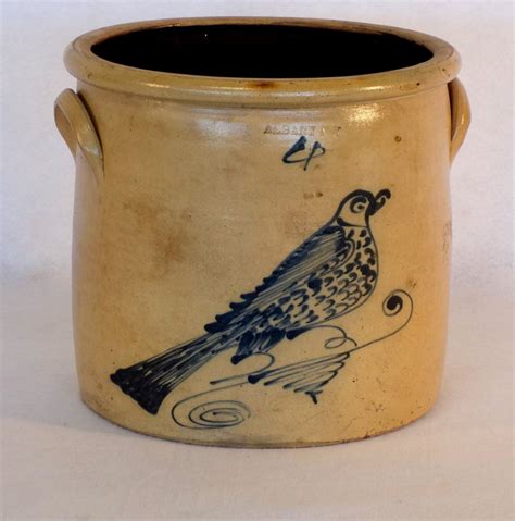 Stoneware Crock Decorated With A Cobalt Blue Bird On