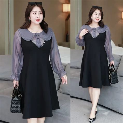 Large Size Fat Sister Western Style Age Reducing Doll Collar Long Sleeved Dress Womens Clothing