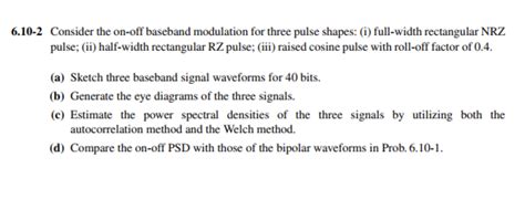 Solved Consider The On Off Baseband Modulation For Chegg