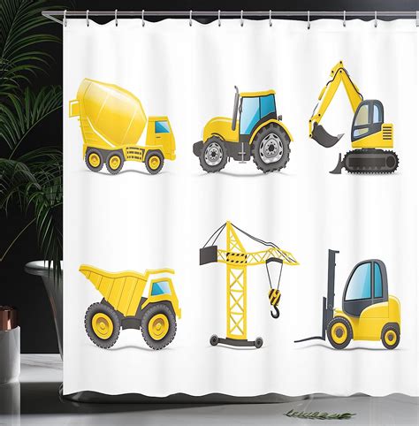 Buy Lunarable Cartoon Shower Curtain Style Heavy Machinery Truck Crane