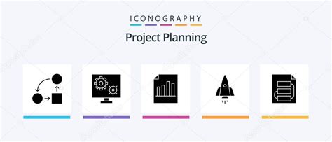 Project Planing Glyph 5 Icon Pack Incluyendo aceleración cohete